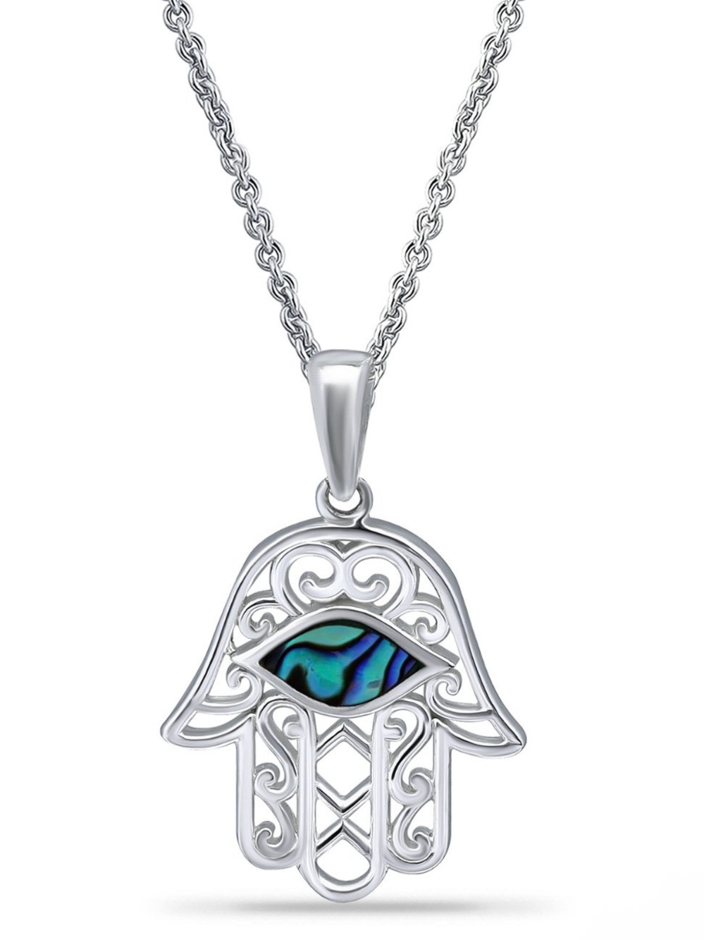 🪬MACY’S🪬Abalone Inlay Hamsa Silver-Tone Necklace/NIP